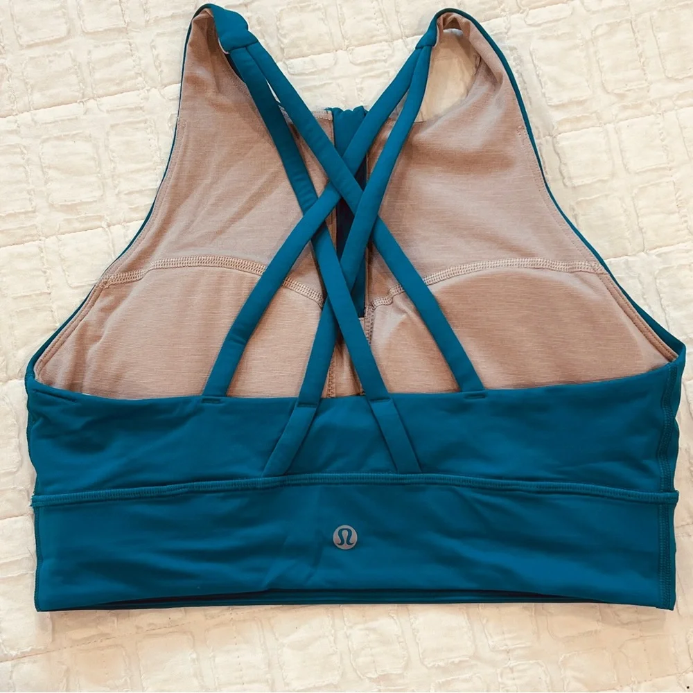 Lululemon Women’s Teal High-Neck Sports Bra w/Front Zip & Cross Back Straps